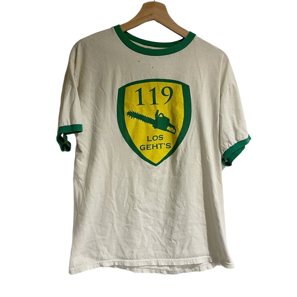 119 los geht’s t shirt Men White Green Trim Soccer Large